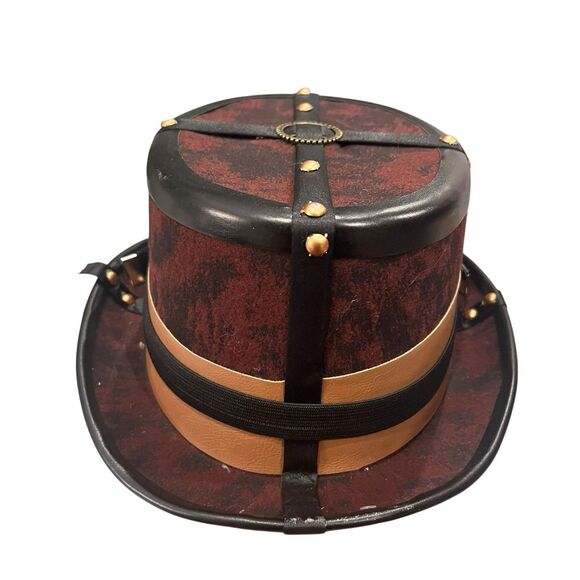 Steampunk Velvet Top Hat & Goggles Brown Wasteland Wanderer Costume Cosplay - Picture 5 of 8